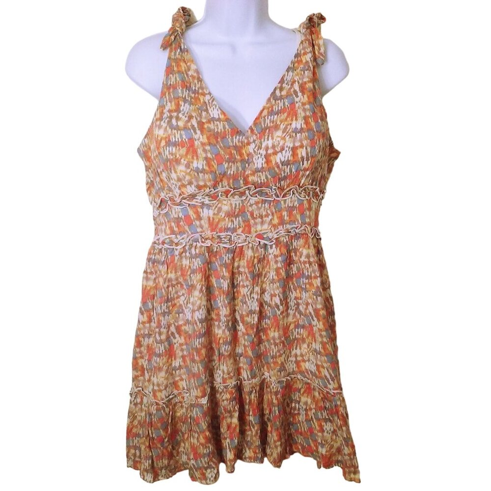 Gypsies+Moondust Tiered Ruffle Mini Sun Dress Lady-L Knot-Straps Smocked HiWaist